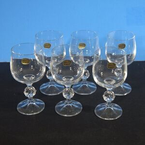 Claudia Fine Lead Crystal Set of 6 Wine Glasses Bohemia Czechoslovakia